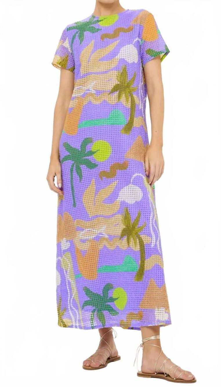 NEW OLIPHANT short sleeve shift midi dress in paradiso blue